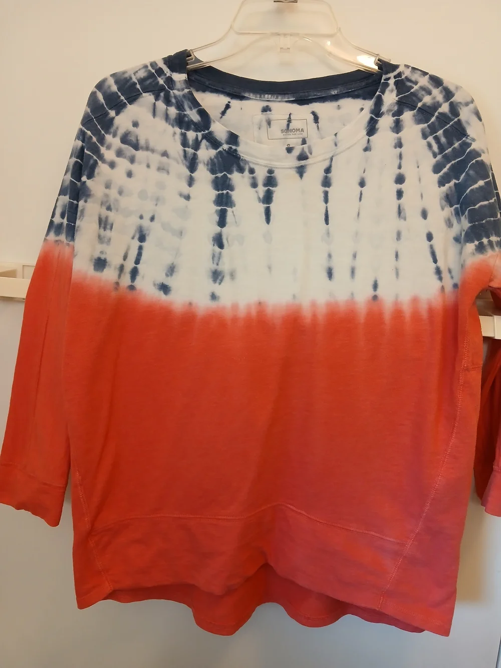 Sonoma Tie-Dye Crewneck Top - Navy, White & Coral